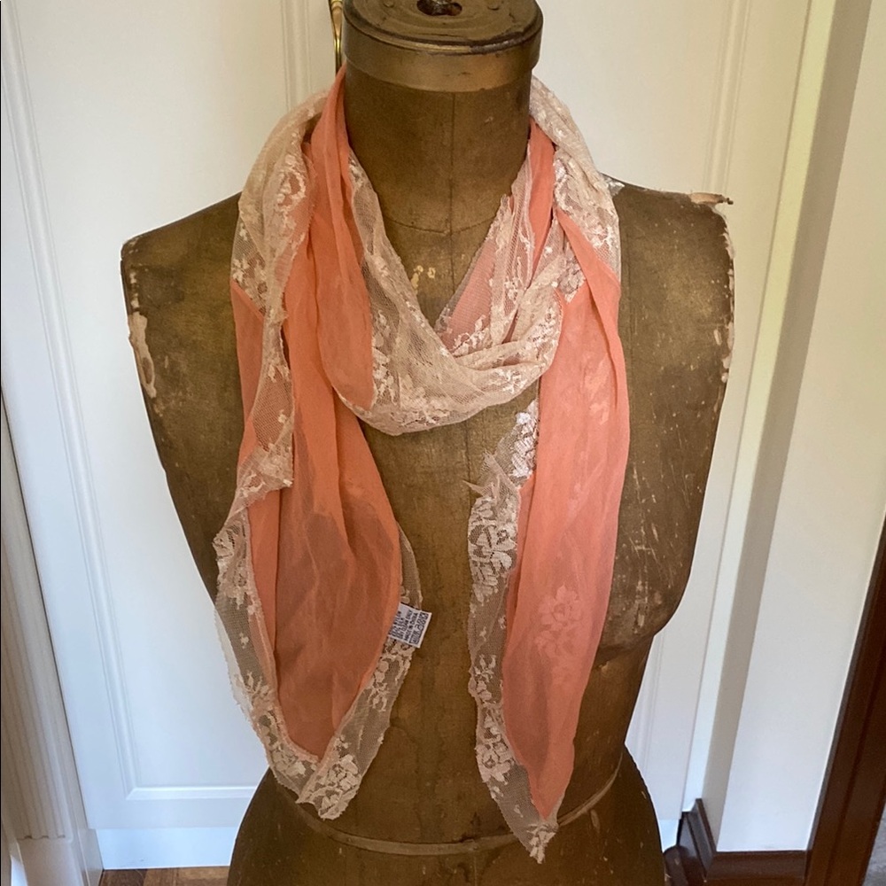 Elegant Peach Lace Scarf designed by Elizabeth Gillett.